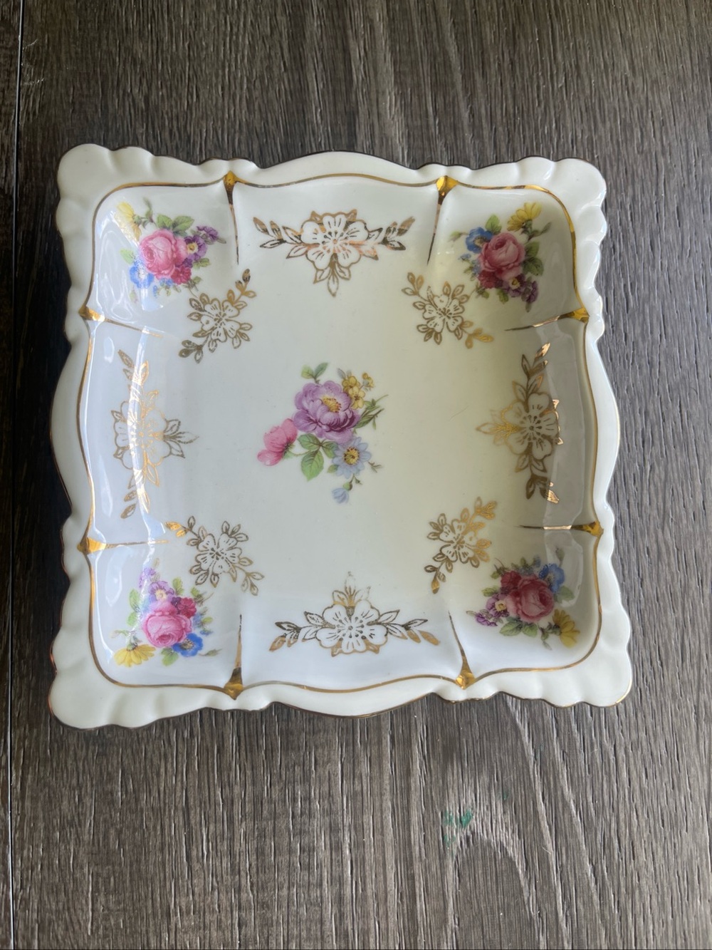 Bareuther Bavaria Germany  Floral Ceramic Trinket Dish with gold trim.